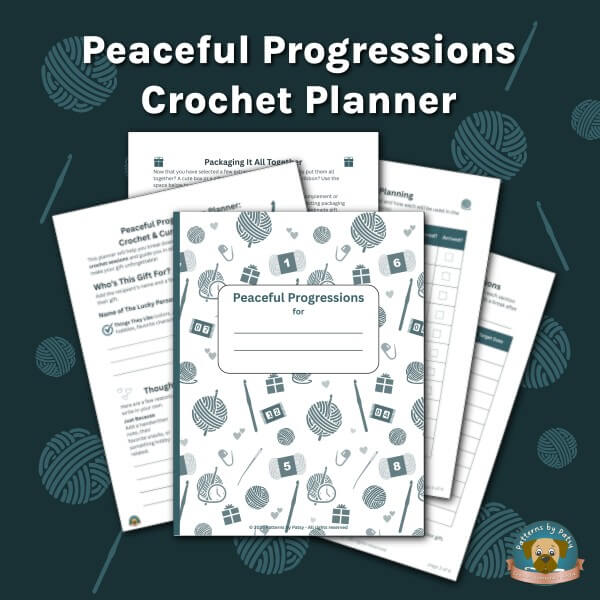 Printable crochet project planner with worksheets to organize crochet sessions, packaging ideas, and gift prep