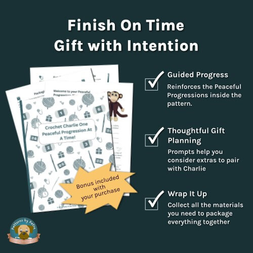 Peaceful Progressions Planner included with my low-sew crochet monkey lovey pattern.