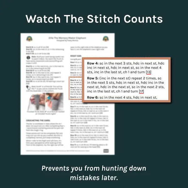 A page of a crochet pattern with a section of it magnified.